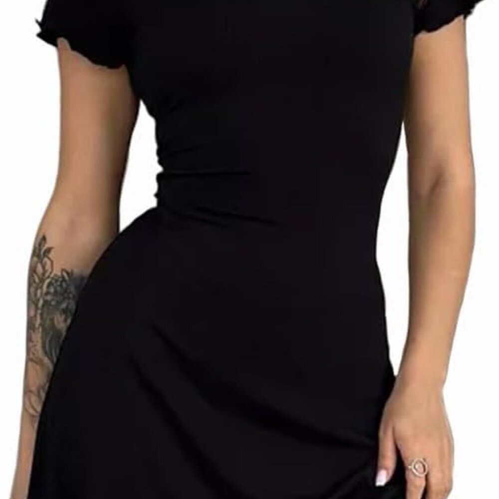 Women's Ribbed Bodycon Mini Dress Stretchy Short Sleeve Party Club